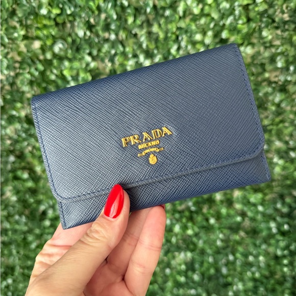 Prada Navy Blue Saffiano Leather Cardholder Wallet Set Authentic - Picture 1 of 9
